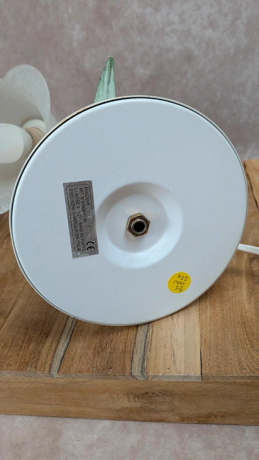 Lampe vintage Massive en métal & verre dépoli – motif fleur