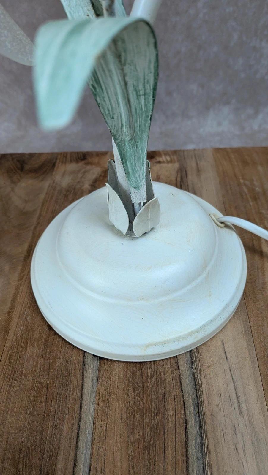 Lampe vintage Massive en métal & verre dépoli – motif fleur