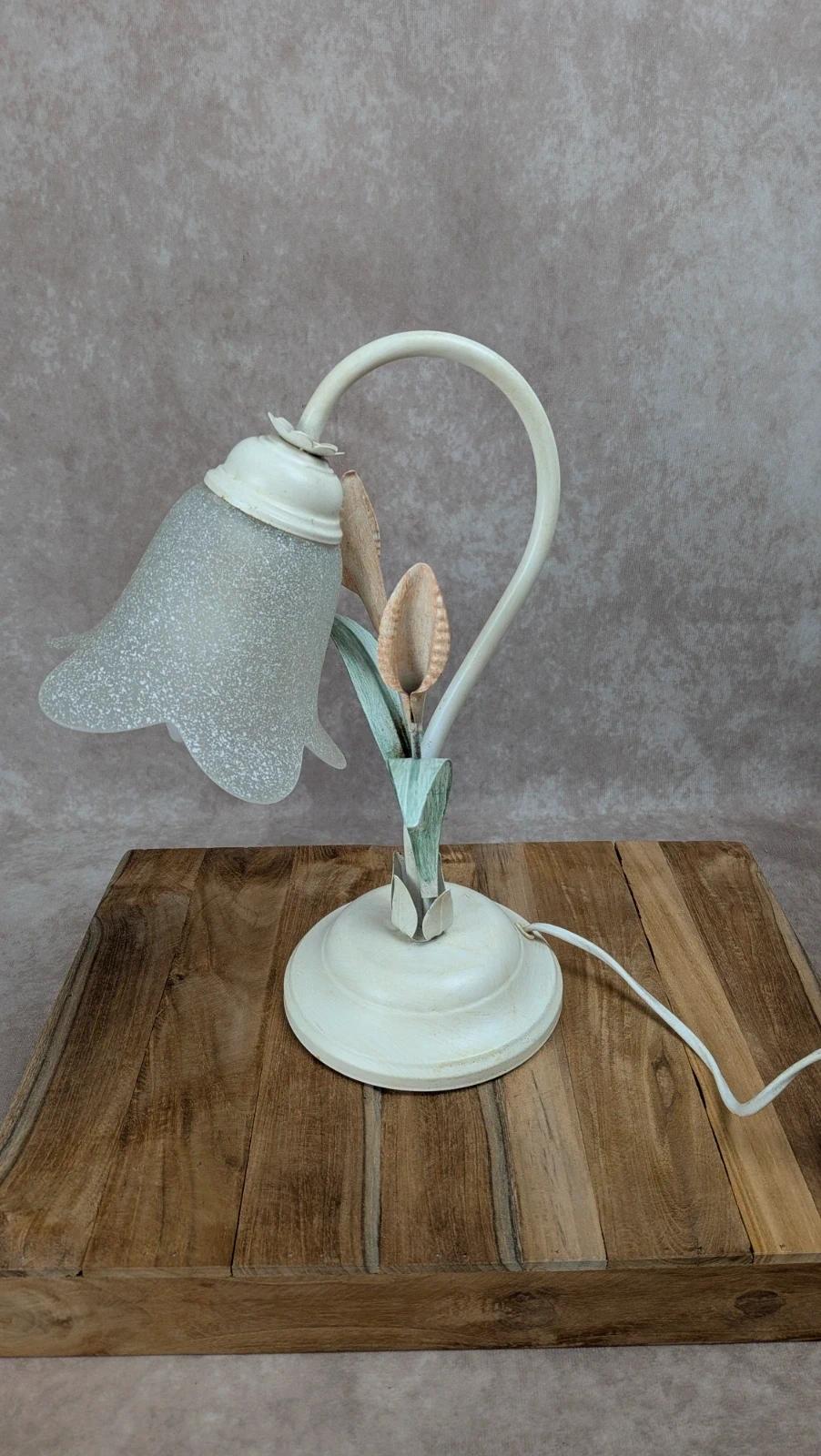 Lampe vintage Massive en métal & verre dépoli – motif fleur