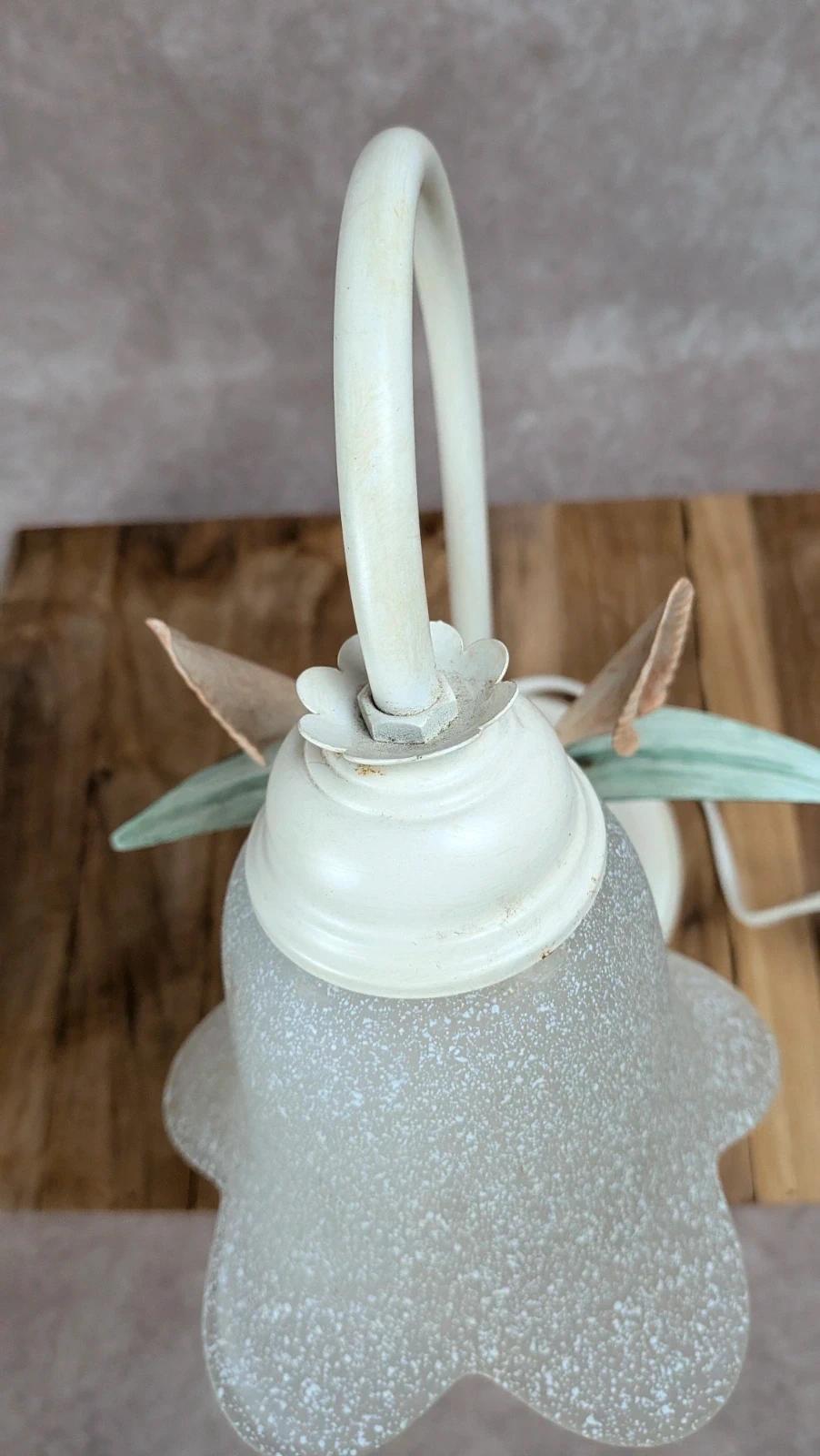 Lampe vintage Massive en métal & verre dépoli – motif fleur