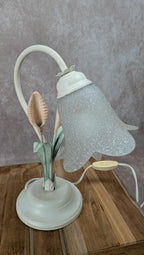 Lampe vintage Massive en métal & verre dépoli – motif fleur