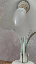 Lampe vintage Massive en métal & verre dépoli – motif fleur