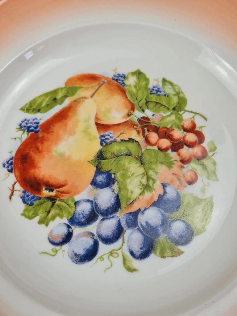 Lot 2 assiettes vintage Limoges M&d – Fruits, porcelaine octogonale