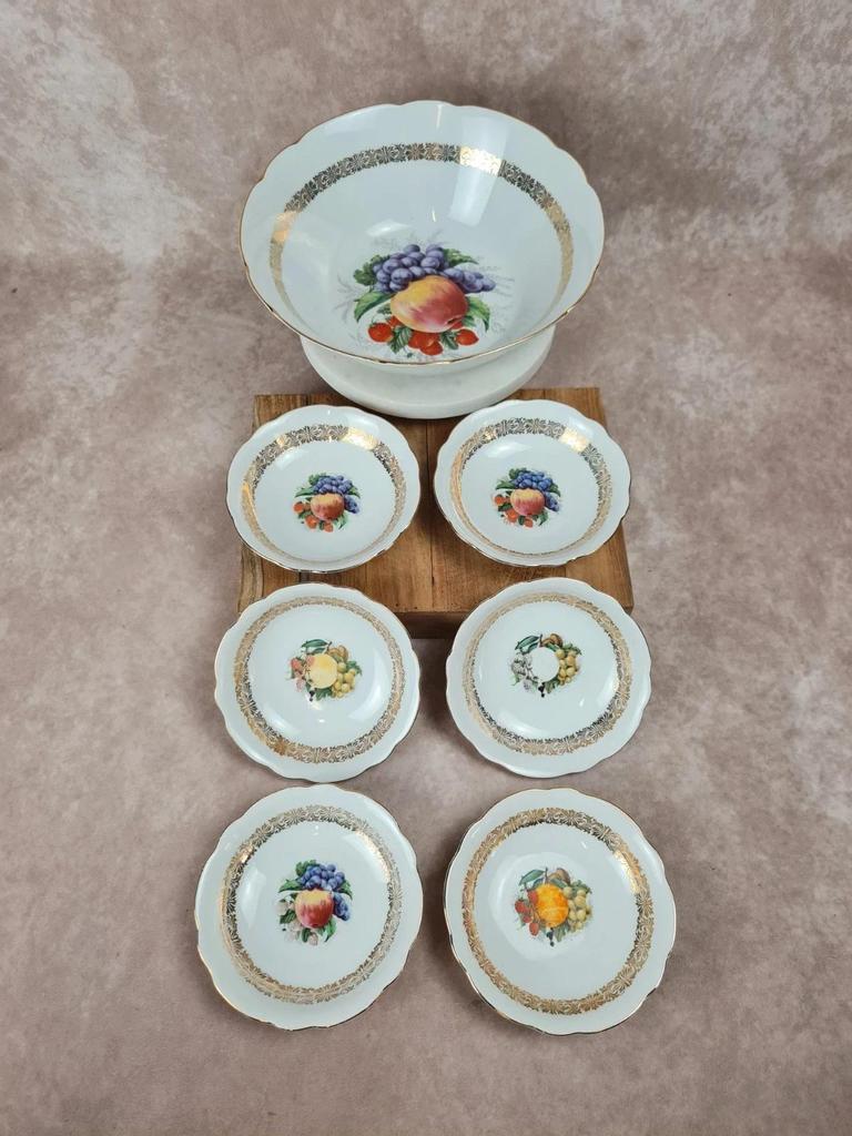 🍑 Lot ancien Bavaria – 1 grand saladier + 6 coupelles à fruits 🍇🍊