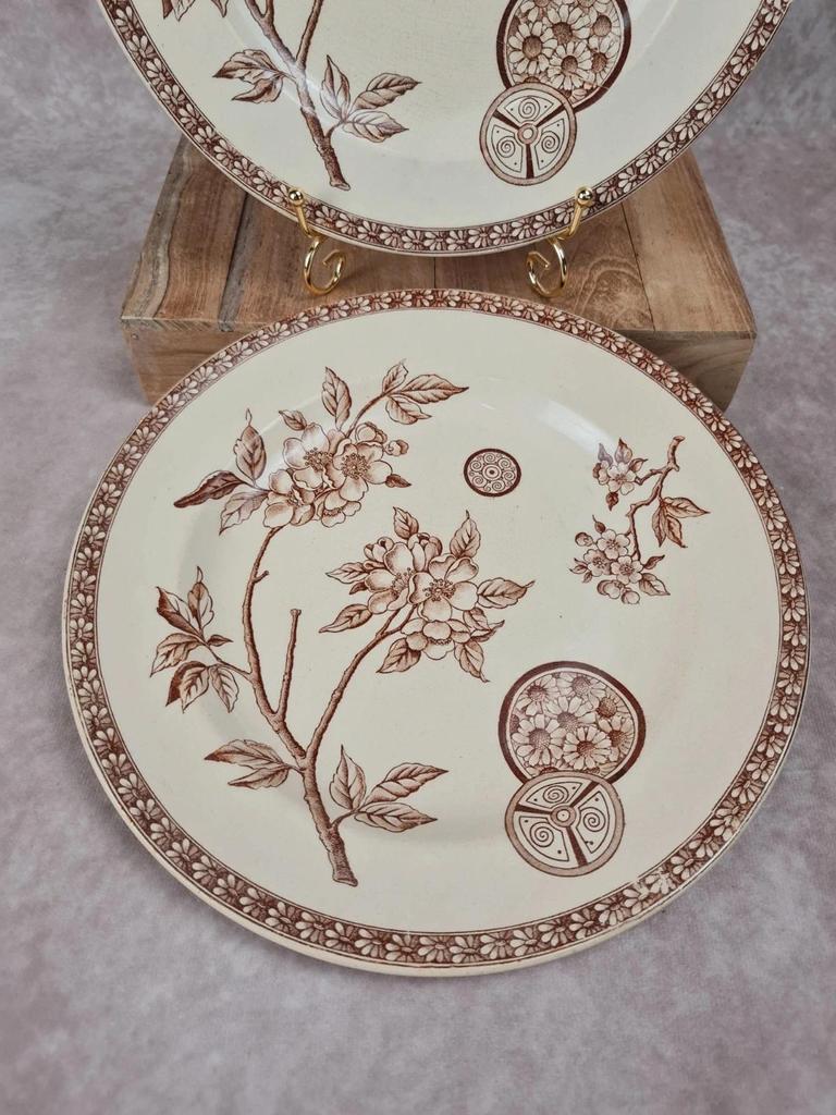 Lot de 2 assiettes anciennes Terre de Fer, modèle marguerite, Grand Dépôt Paris