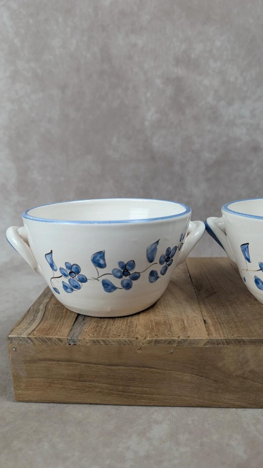 Lot de 2 bols vintage en faïence peints à la main 💙 fleurs bleues