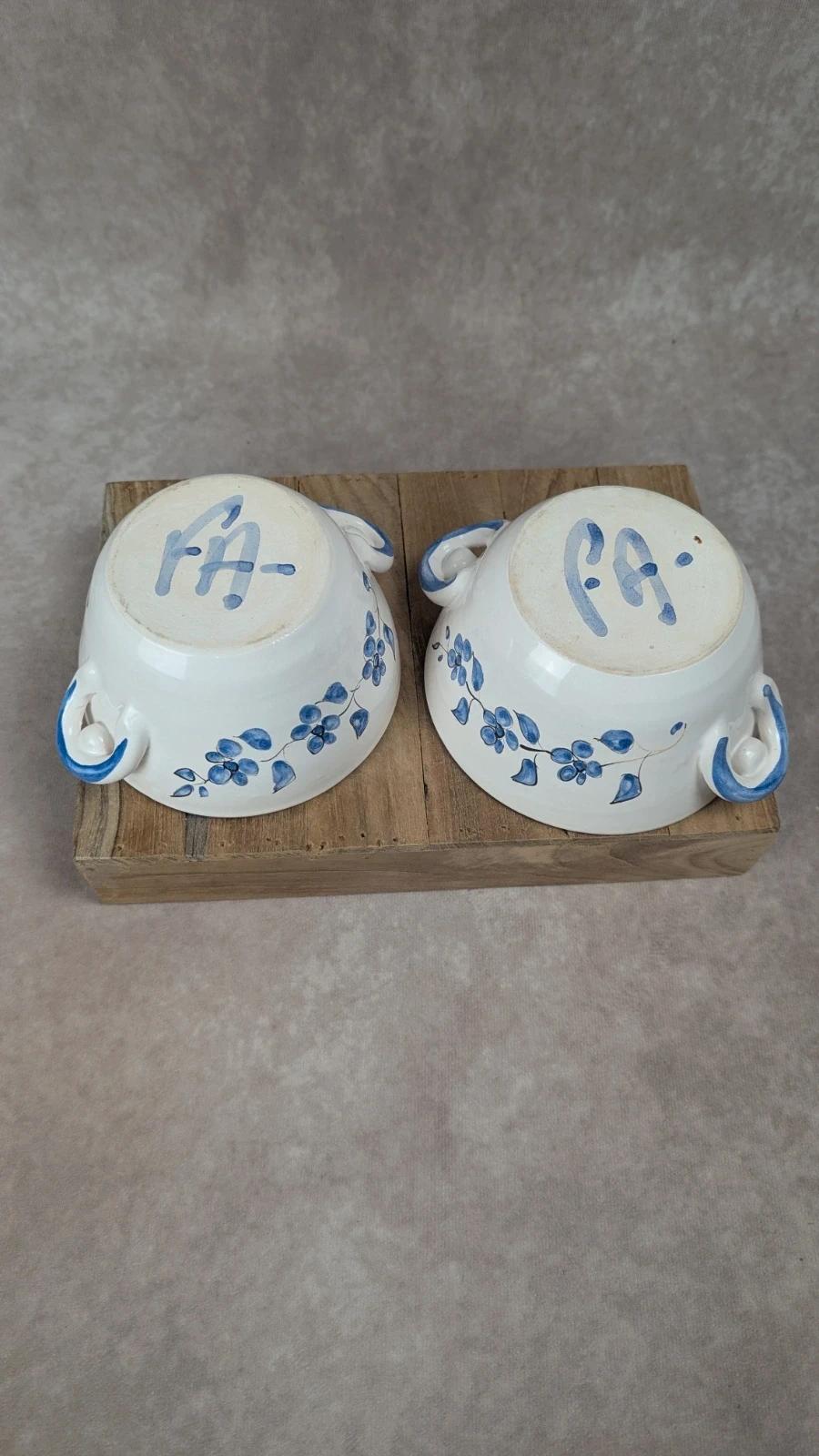 Lot de 2 bols vintage en faïence peints à la main 💙 fleurs bleues