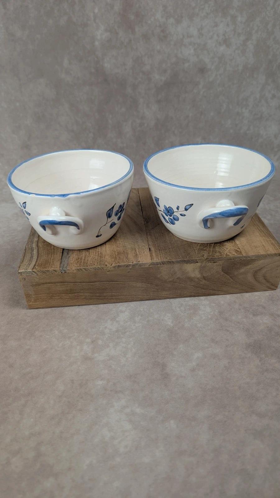 Lot de 2 bols vintage en faïence peints à la main 💙 fleurs bleues