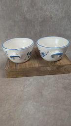 Lot de 2 bols vintage en faïence peints à la main 💙 fleurs bleues