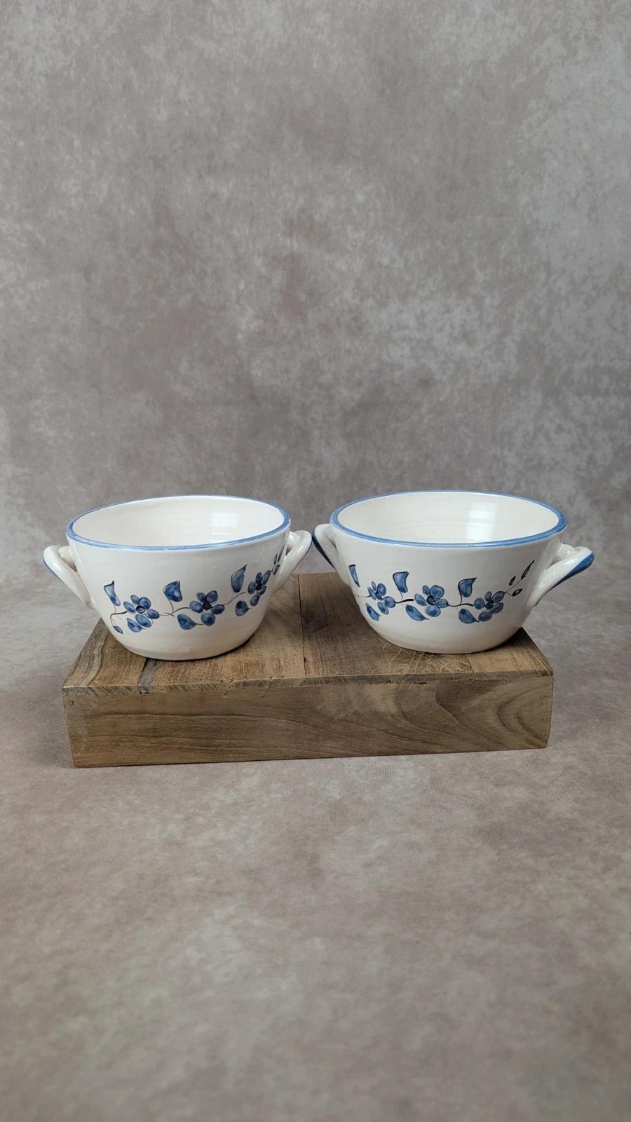 Lot de 2 bols vintage en faïence peints à la main 💙 fleurs bleues