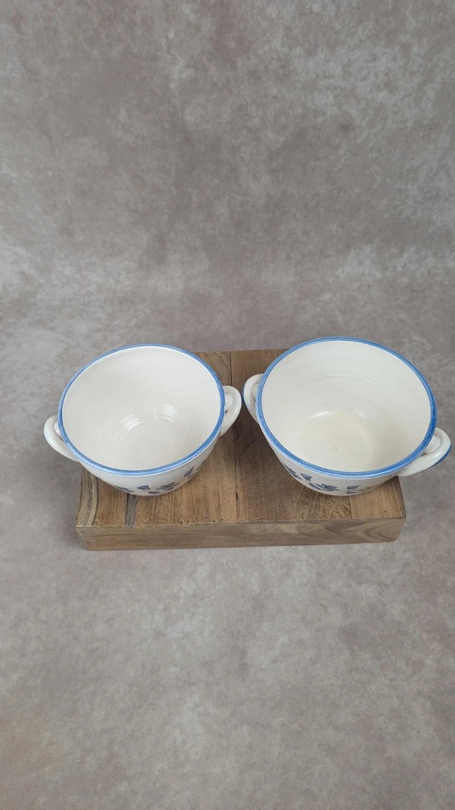 Lot de 2 bols vintage en faïence peints à la main 💙 fleurs bleues