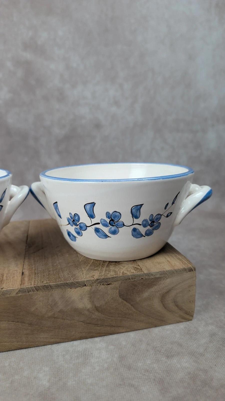 Lot de 2 bols vintage en faïence peints à la main 💙 fleurs bleues