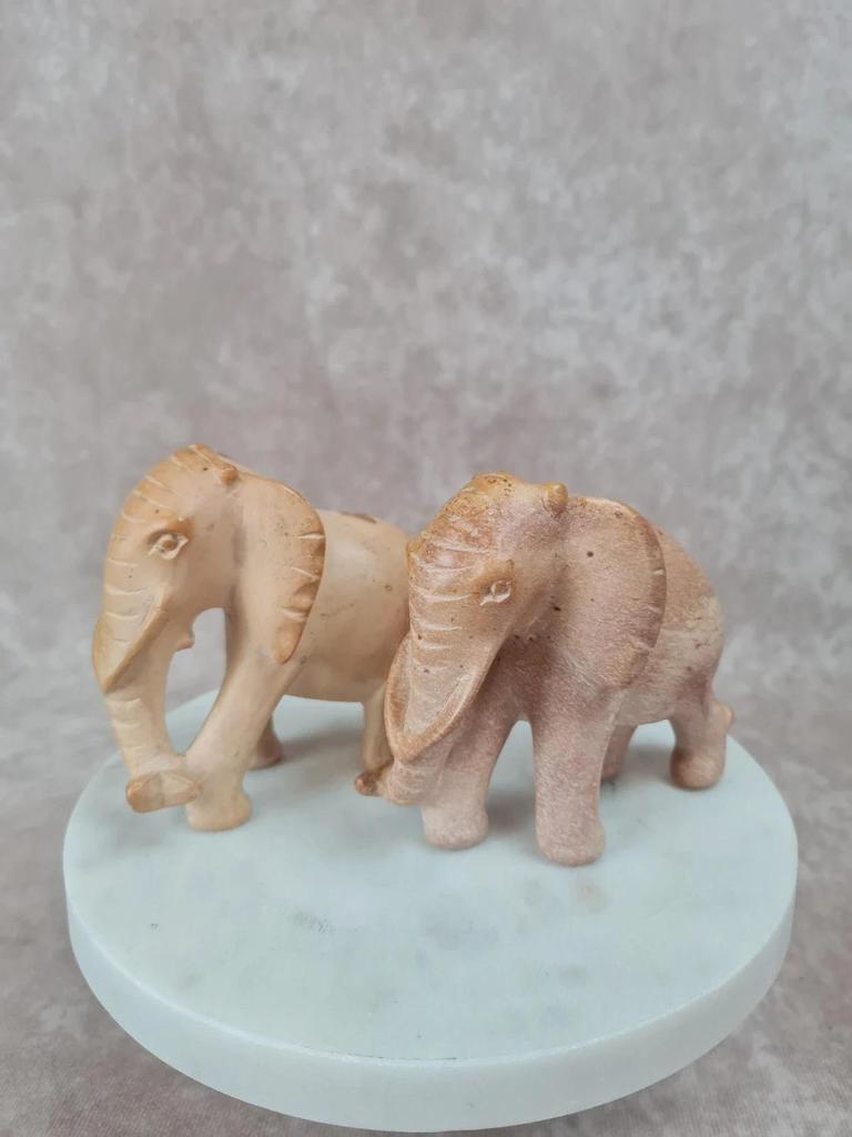 🐘 Lot de 2 éléphants sculptés en pierre – déco artisanale