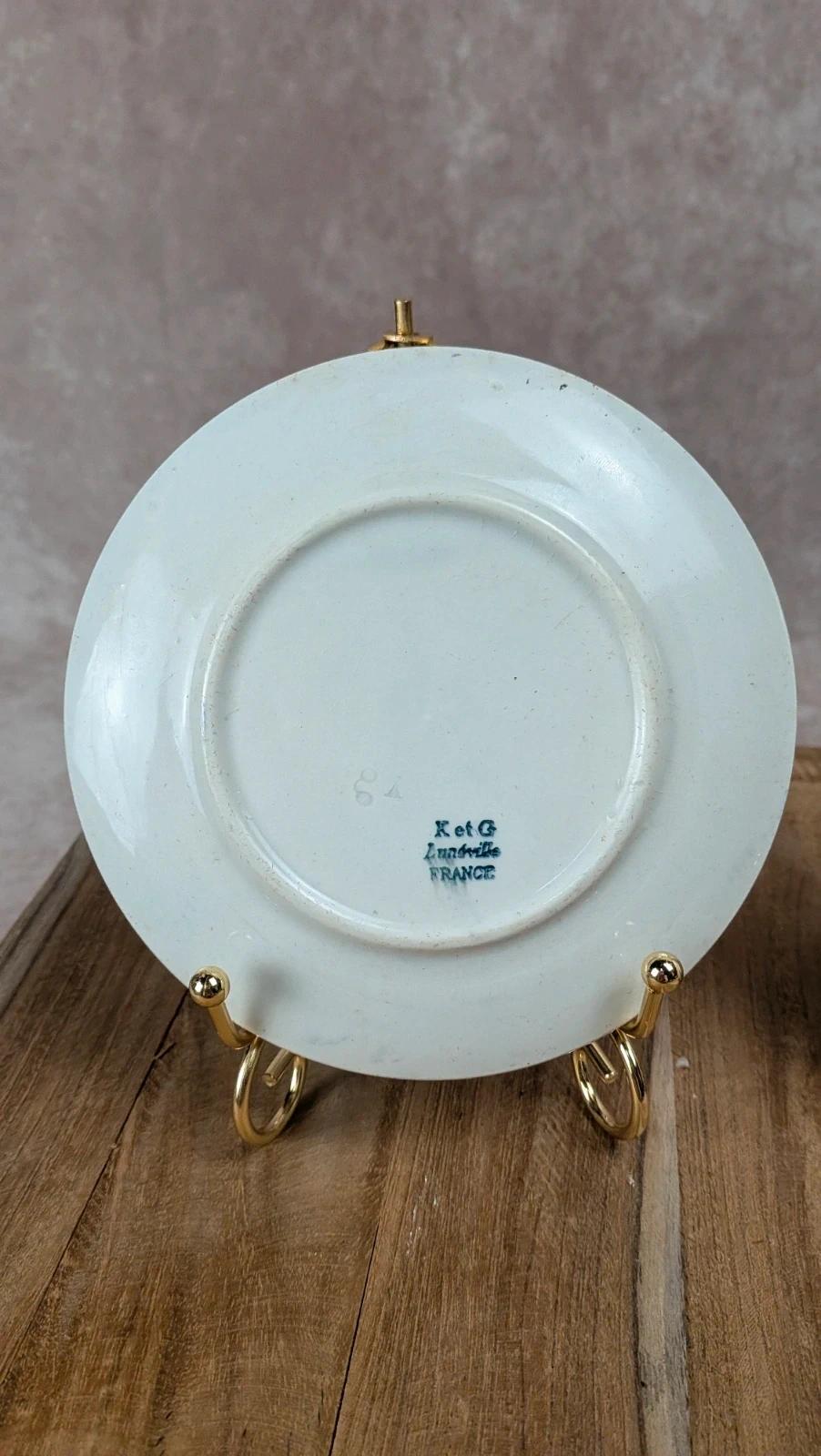 Lot de 2 soucoupes anciennes Kg Luneville – décor bleu & or