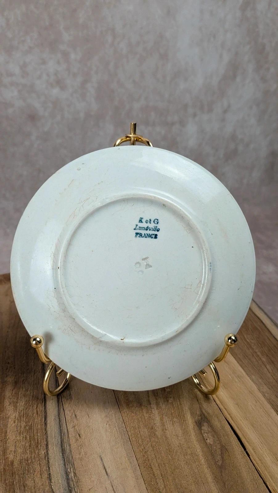 Lot de 2 soucoupes anciennes Kg Luneville – décor bleu & or