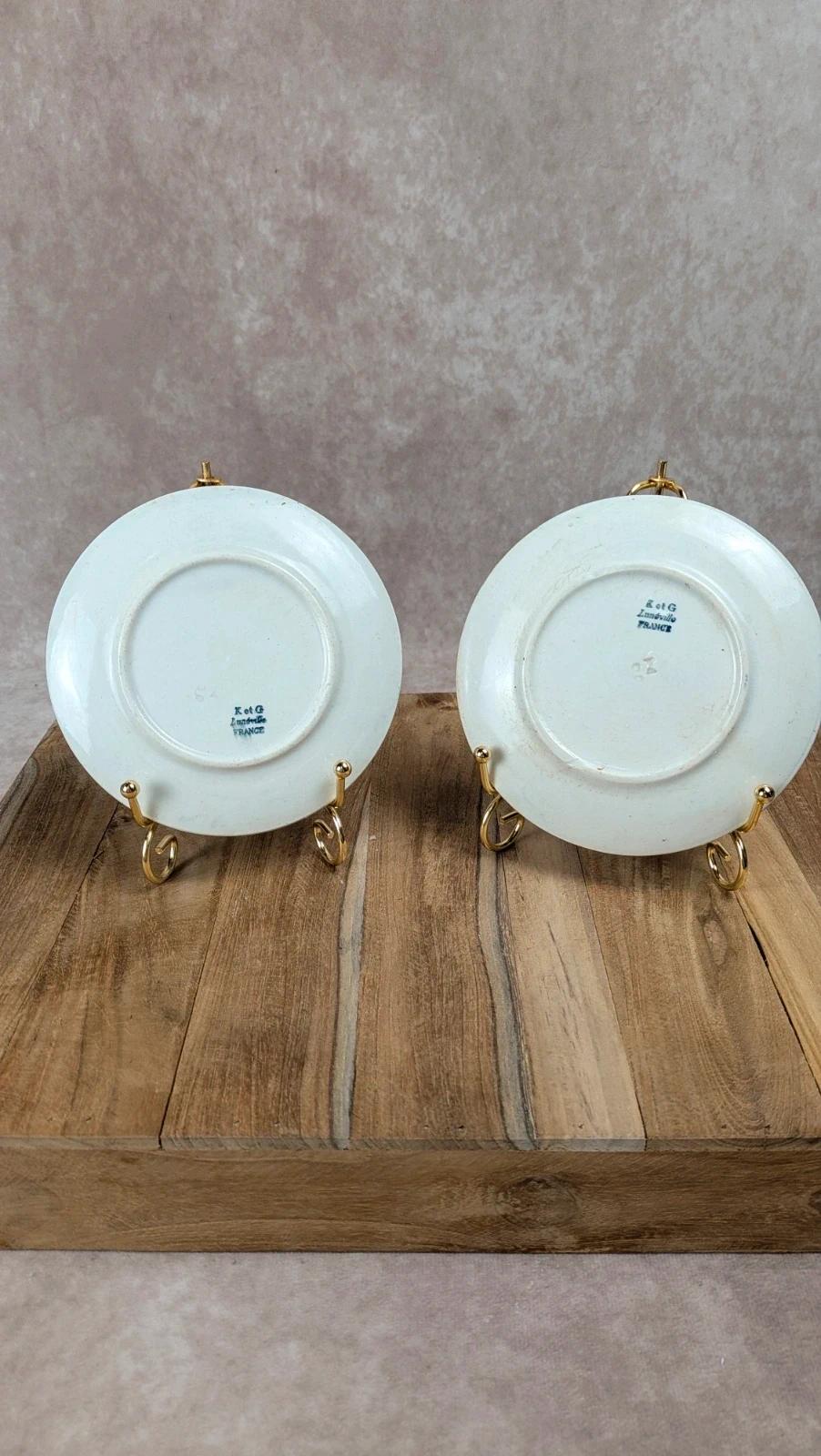 Lot de 2 soucoupes anciennes Kg Luneville – décor bleu & or
