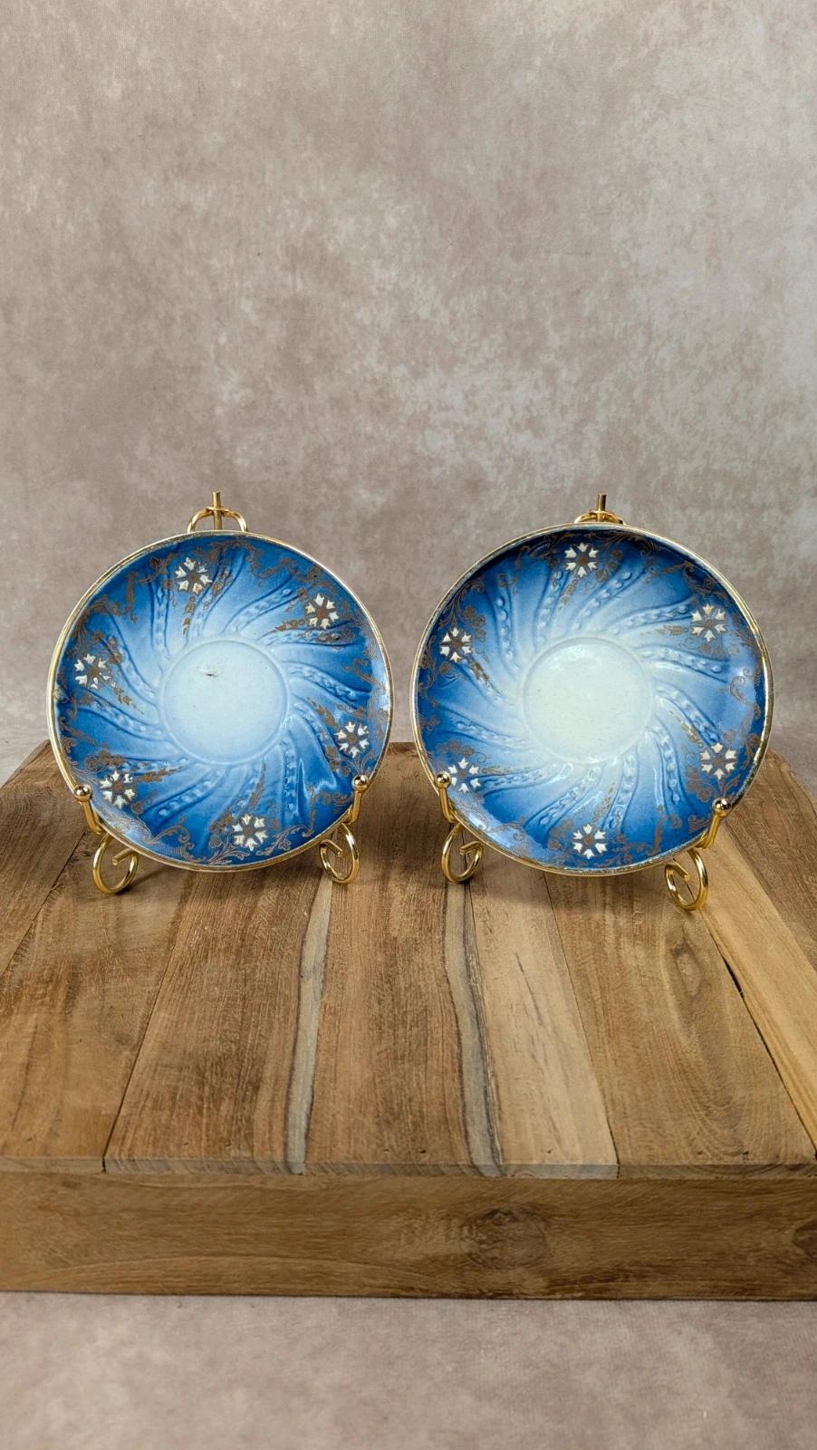 Lot de 2 soucoupes anciennes Kg Luneville – décor bleu & or