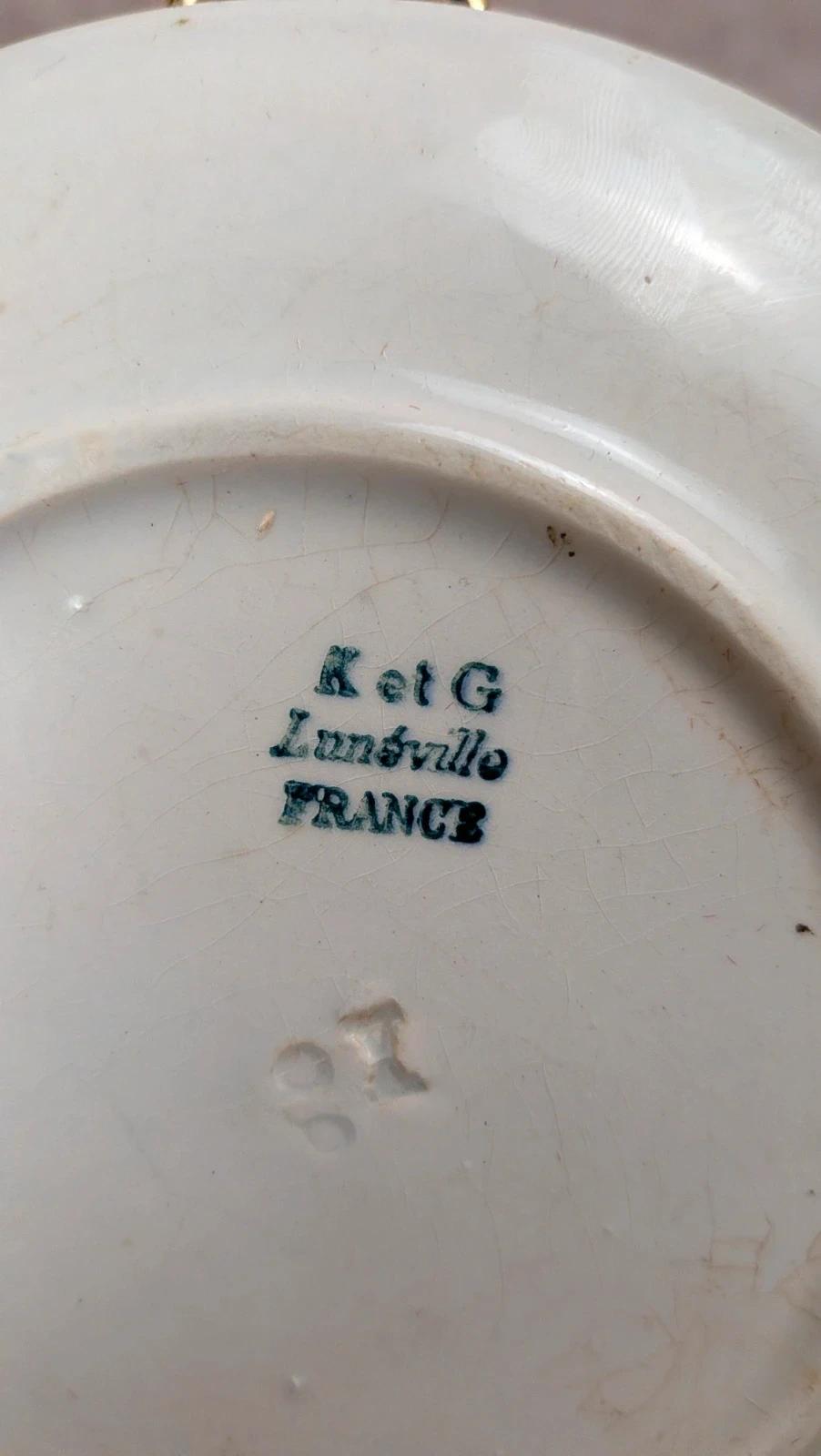 Lot de 2 soucoupes anciennes Kg Luneville – décor bleu & or