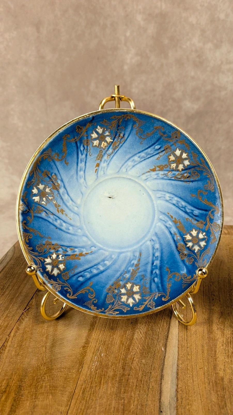 Lot de 2 soucoupes anciennes Kg Luneville – décor bleu & or