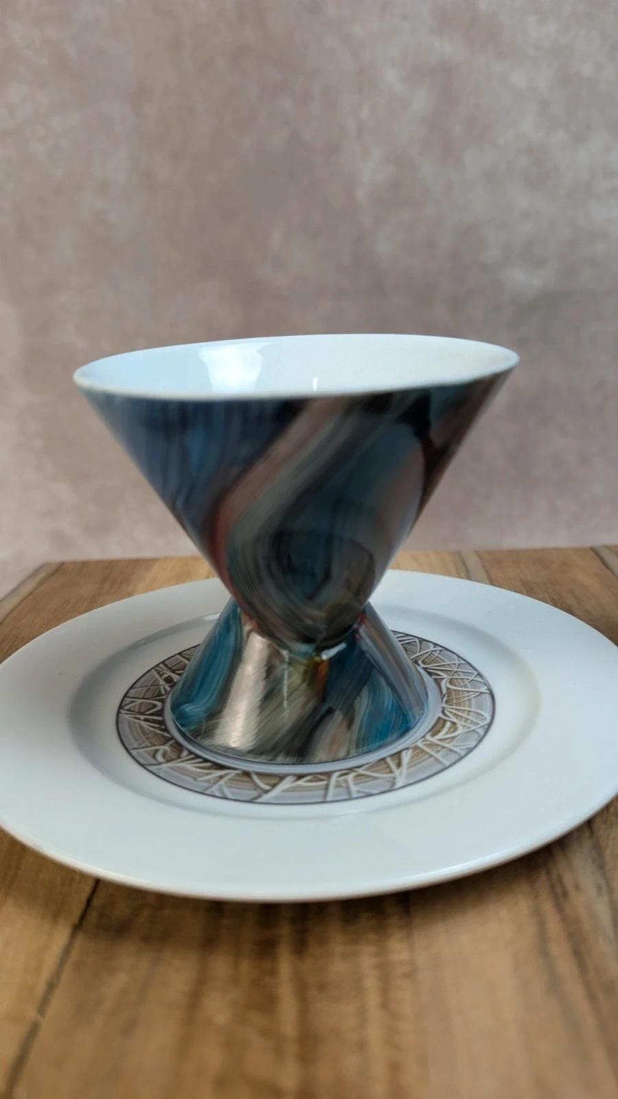 Lot de 2 tasses + soucoupes – Porcelaine de Limoges décorée main