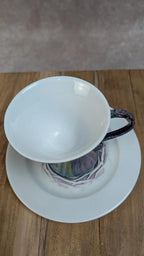 Lot de 2 tasses + soucoupes – Porcelaine de Limoges décorée main