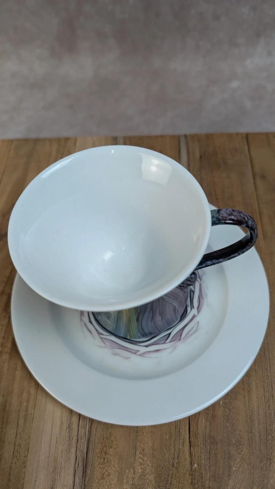Lot de 2 tasses + soucoupes – Porcelaine de Limoges décorée main