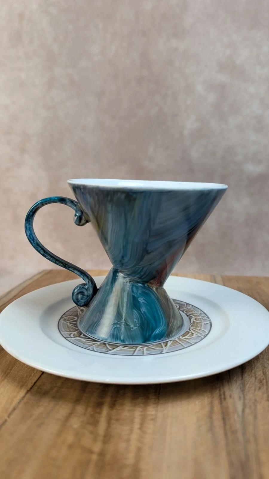 Lot de 2 tasses + soucoupes – Porcelaine de Limoges décorée main