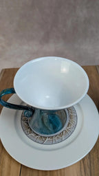 Lot de 2 tasses + soucoupes – Porcelaine de Limoges décorée main