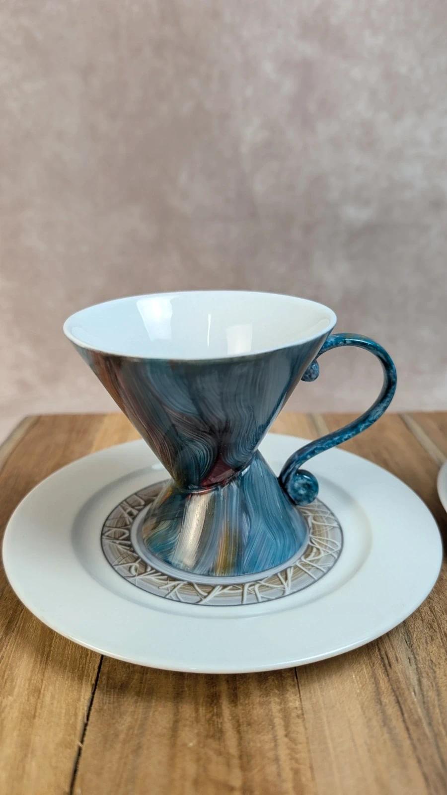 Lot de 2 tasses + soucoupes – Porcelaine de Limoges décorée main