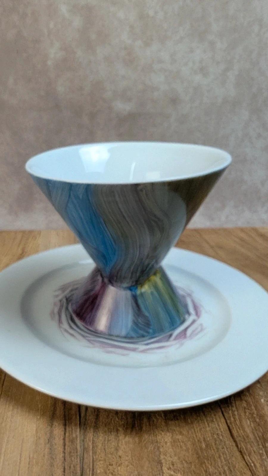 Lot de 2 tasses + soucoupes – Porcelaine de Limoges décorée main