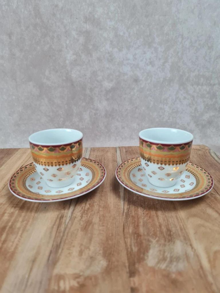 🌼 Lot de 2 tasses + sous - tasses Geneviève Lethu – Modèle “sari” 🌼