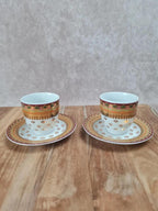 🌼 Lot de 2 tasses + sous - tasses Geneviève Lethu – Modèle “sari” 🌼