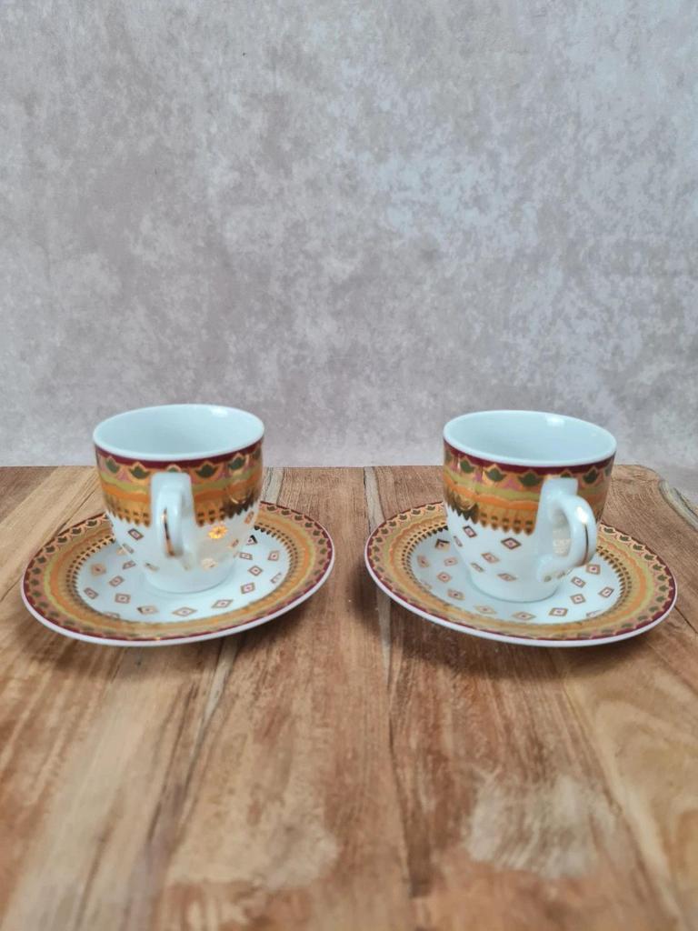 🌼 Lot de 2 tasses + sous - tasses Geneviève Lethu – Modèle “sari” 🌼