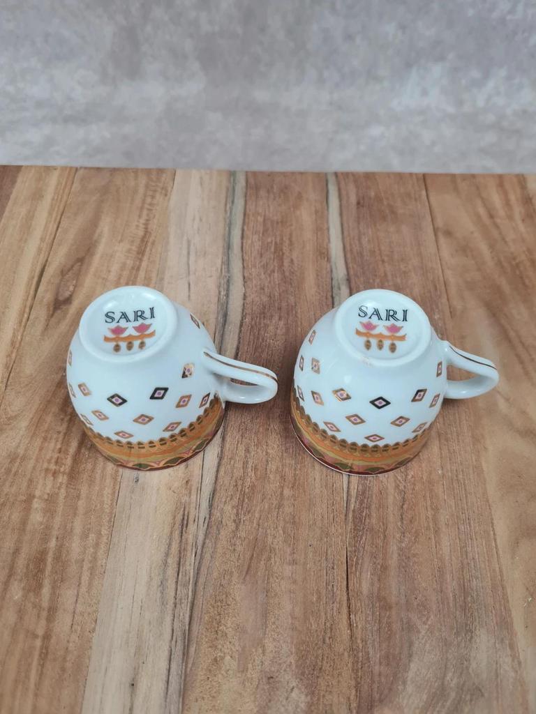 🌼 Lot de 2 tasses + sous - tasses Geneviève Lethu – Modèle “sari” 🌼