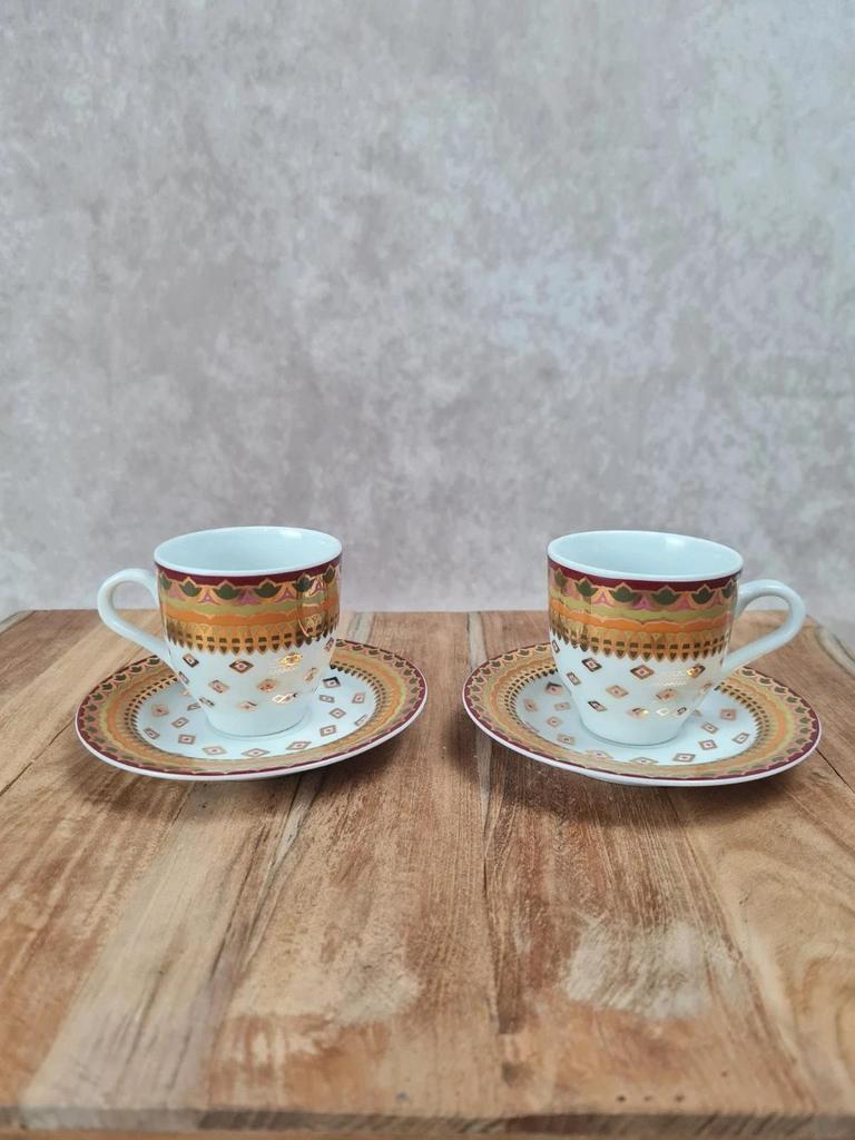 🌼 Lot de 2 tasses + sous - tasses Geneviève Lethu – Modèle “sari” 🌼