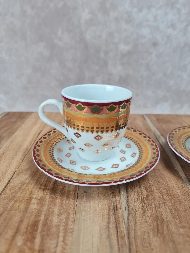 🌼 Lot de 2 tasses + sous - tasses Geneviève Lethu – Modèle “sari” 🌼