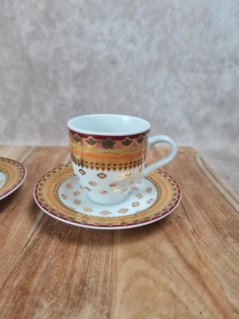 🌼 Lot de 2 tasses + sous - tasses Geneviève Lethu – Modèle “sari” 🌼
