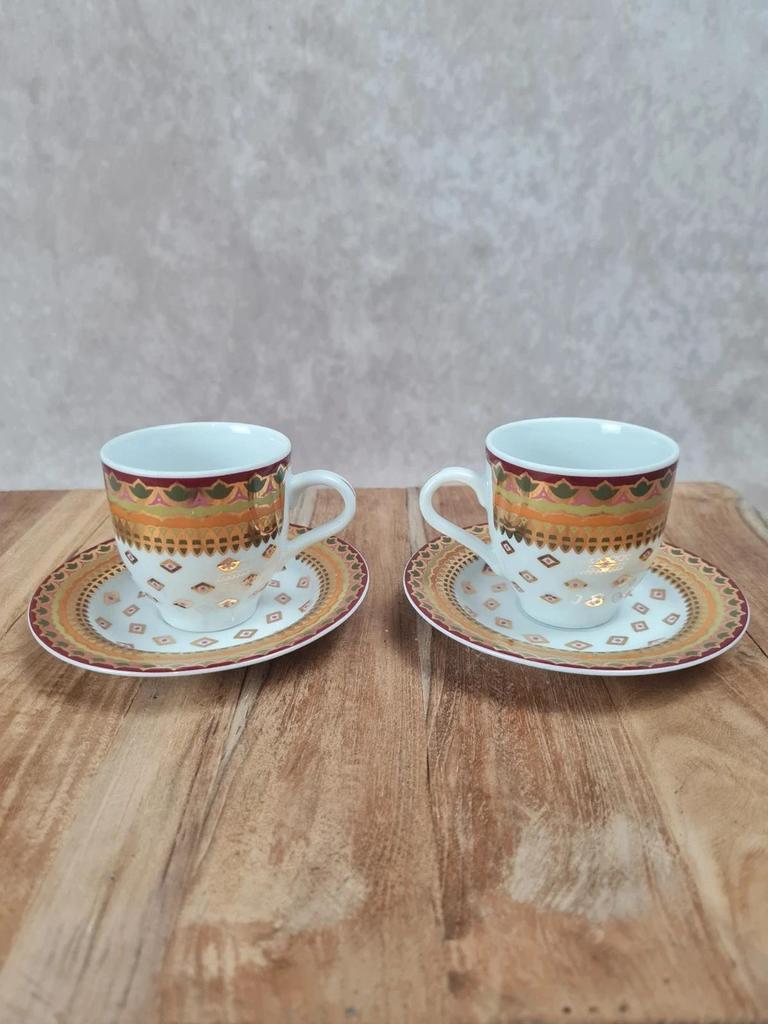 🌼 Lot de 2 tasses + sous - tasses Geneviève Lethu – Modèle “sari” 🌼