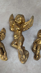 Lot de 3 anges musiciens muraux dorés en plâtre vintage