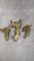 Lot de 3 anges musiciens muraux dorés en plâtre vintage