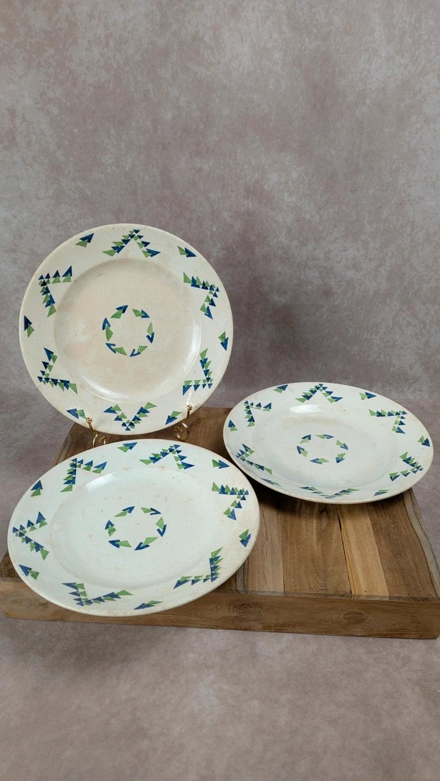 Lot de 3 assiettes plates vintage – Modèle Moderne – Sarreguemines & Digoin