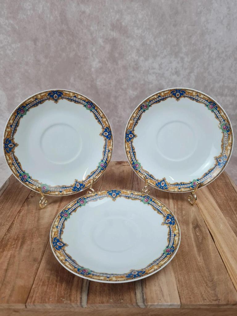 🎨 Lot de 3 coupelles / soucoupes à café vintage – Limoges J.c. France 🇫🇷