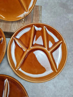 🍂 Lot de 4 assiettes à compartiments vintage – émaillé caramel 🍂
