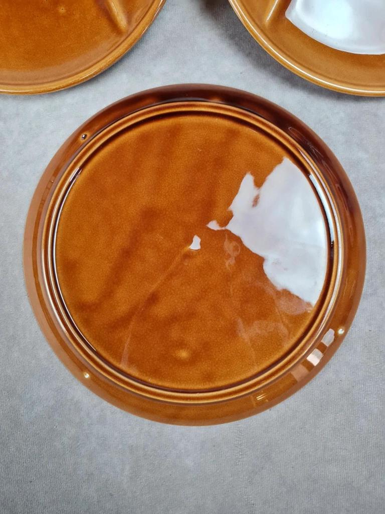 🍂 Lot de 4 assiettes à compartiments vintage – émaillé caramel 🍂