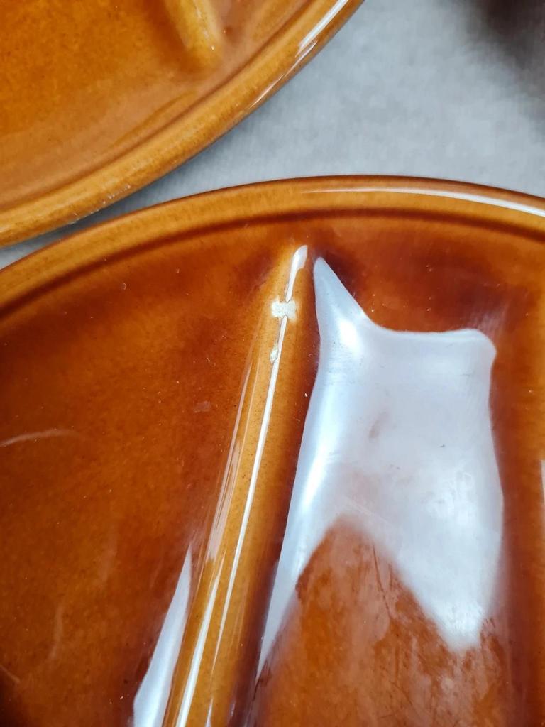 🍂 Lot de 4 assiettes à compartiments vintage – émaillé caramel 🍂