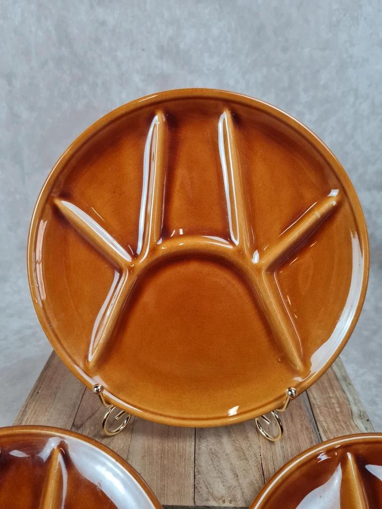 🍂 Lot de 4 assiettes à compartiments vintage – émaillé caramel 🍂