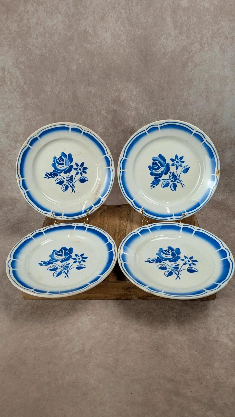 Lot de 4 assiettes Badonviller – décor bleu vintage
