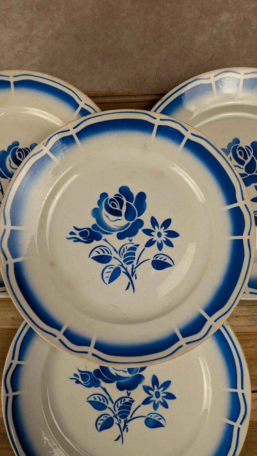 Lot de 4 assiettes Badonviller – décor bleu vintage