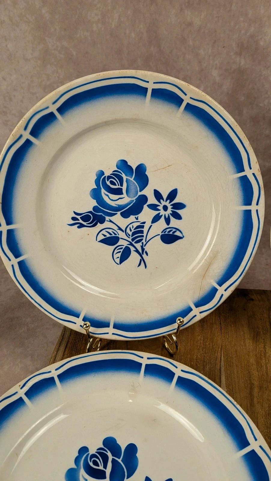 Lot de 4 assiettes Badonviller – décor bleu vintage