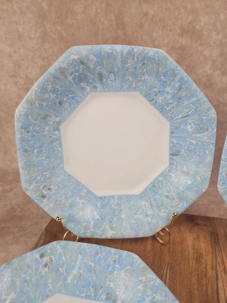Lot de 4 assiettes creuses Arcopal vintage bleu marbré